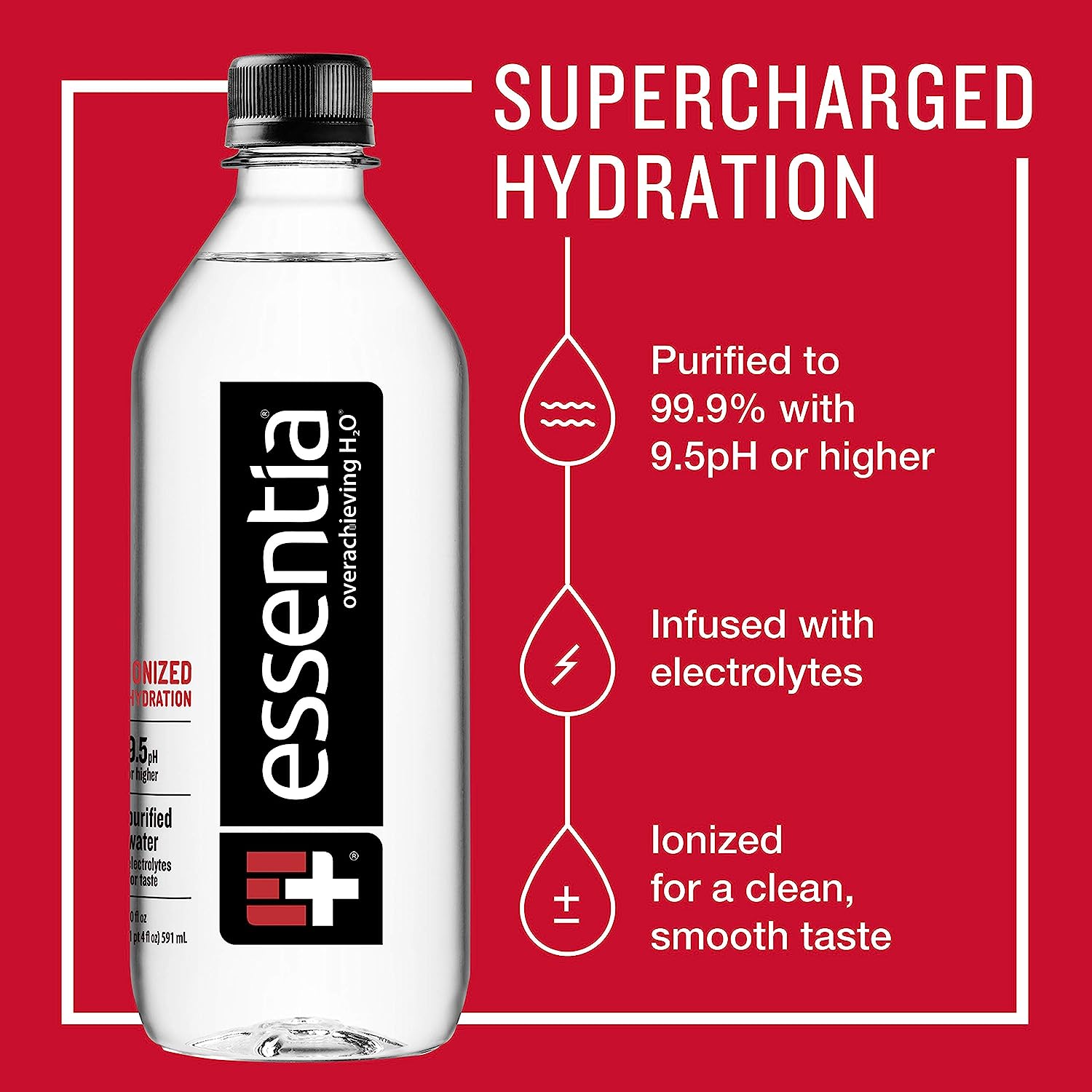 Essentia Bottled Water, Ionized Alkaline Water; 99.9% Pure, Infused with Electrolytes, 9.5 pH or Higher with a Clean, Smooth Taste, 20 Fl Oz (Pack of 24) - Image 2
